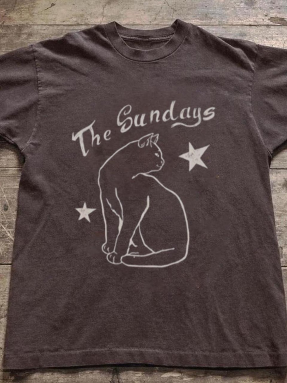 Gildan Brown Graphic Tee with Cat Illustration